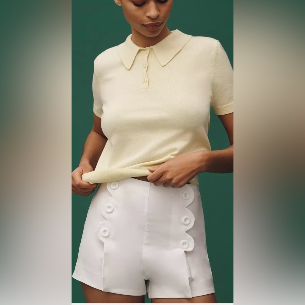 Anthropologie Maeve Scallop Button Shorts White Women's - Picture 7 of 8